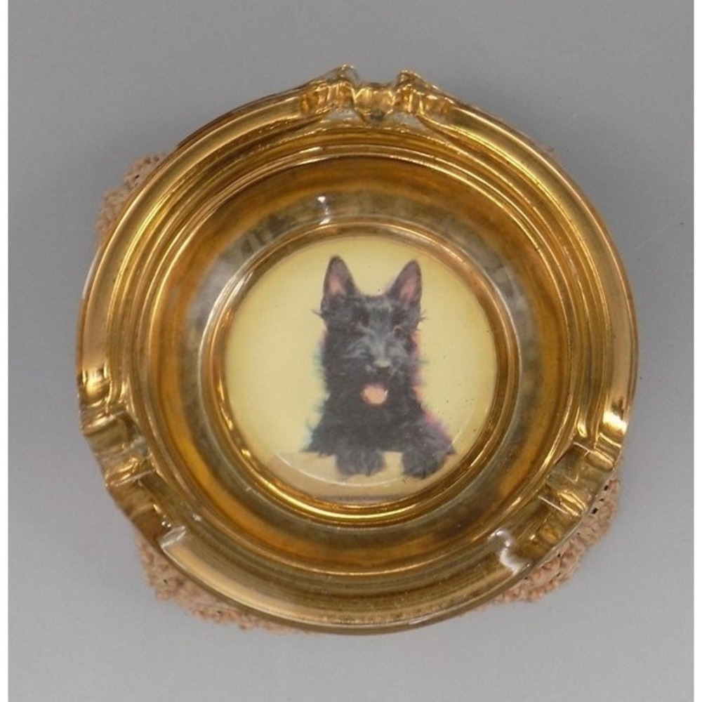Vintage Scottish Terrier Scotty Dog Bean Bag And Glass Ashtray No Chips / Cracks